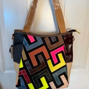 Women’s Multicolor Leather Accent Bag - Yellow & Brown new with tags